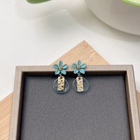 1 Pair Japanese Style Square Water Droplets Flower Inlay Imitation Pearl Alloy Rhinestones Earrings sku image 8