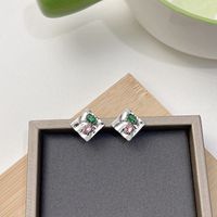 1 Pair Japanese Style Square Water Droplets Flower Inlay Imitation Pearl Alloy Rhinestones Earrings sku image 2