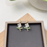 1 Pair Japanese Style Square Water Droplets Flower Inlay Imitation Pearl Alloy Rhinestones Earrings sku image 3