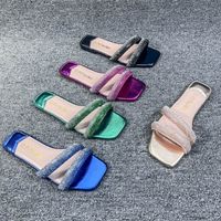 Women's Casual Color Block Square Toe Slides Slippers main image 1