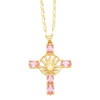 Retro Novelty Cross Virgin Mary Copper Plating Inlay Zircon 18k Gold Plated Pendant Necklace main image 5