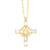 Retro Novelty Cross Virgin Mary Copper Plating Inlay Zircon 18k Gold Plated Pendant Necklace main image 7