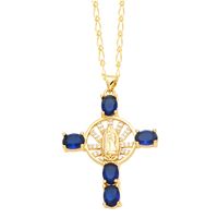 Retro Novelty Cross Virgin Mary Copper Plating Inlay Zircon 18k Gold Plated Pendant Necklace main image 2