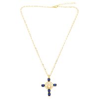 Retro Novelty Cross Virgin Mary Copper Plating Inlay Zircon 18k Gold Plated Pendant Necklace main image 8