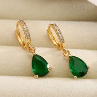 1 Paire Style Simple Commuer Les Gouttelettes D'eau Placage Incruster Le Cuivre Zircon Plaqué Or 18k Boucles D'oreilles sku image 1