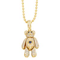 Ig Style Cute Little Bear Heart Shape Stainless Steel Copper Plating Inlay Zircon 18k Gold Plated Pendant Necklace main image 3