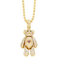 Ig Style Cute Little Bear Heart Shape Stainless Steel Copper Plating Inlay Zircon 18k Gold Plated Pendant Necklace sku image 1