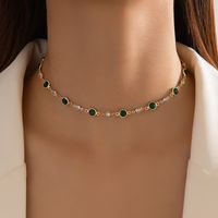 Nueva Joyería De Moda Simple Collar De Una Sola Capa De Aleación De Diamantes De Imitación Verde sku image 7