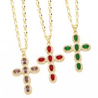 Vintage Style Cross Stainless Steel Copper Plating Inlay Zircon 18k Gold Plated Pendant Necklace main image 1