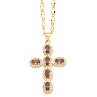 Vintage Style Cross Stainless Steel Copper Plating Inlay Zircon 18k Gold Plated Pendant Necklace main image 5