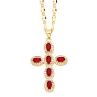 Vintage Style Cross Stainless Steel Copper Plating Inlay Zircon 18k Gold Plated Pendant Necklace sku image 1