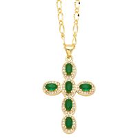 Vintage Style Cross Stainless Steel Copper Plating Inlay Zircon 18k Gold Plated Pendant Necklace sku image 2