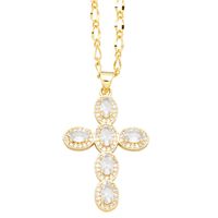 Vintage Style Cross Stainless Steel Copper Plating Inlay Zircon 18k Gold Plated Pendant Necklace main image 6