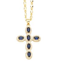 Vintage Style Cross Stainless Steel Copper Plating Inlay Zircon 18k Gold Plated Pendant Necklace sku image 3