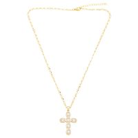 Vintage Style Cross Stainless Steel Copper Plating Inlay Zircon 18k Gold Plated Pendant Necklace main image 8