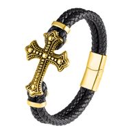 Casual Estilo De Moda Cruzar Cuero Sintético Aleación Enchapado Chapado En Oro Plateado Hombres Pulsera sku image 1