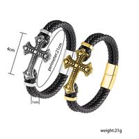 Casual Cool Style Cross Pu Leather Alloy Plating Gold Plated Silver Plated Men's Bracelets main image 5