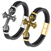 Casual Cool Style Cross Pu Leather Alloy Plating Gold Plated Silver Plated Men's Bracelets main image 4