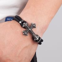 Casual Cool Style Cross Pu Leather Alloy Plating Gold Plated Silver Plated Men's Bracelets main image 1