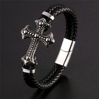 Casual Cool Style Cross Pu Leather Alloy Plating Gold Plated Silver Plated Men's Bracelets main image 3
