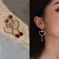 Retro Heart Shape Flower Alloy Plating Inlay Artificial Gemstones Pearl Women's Ear Clips 1 Pair sku image 57
