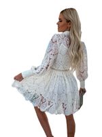 Women's Lace Dress Casual Pastoral Shirt Collar Jacquard Hollow Out Long Sleeve Solid Color Above Knee Daily main image 2
