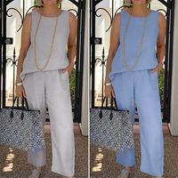 Women's Casual Solid Color Cotton And Linen Pocket Pants Sets main image 4