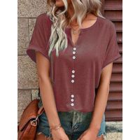 Women's T-shirt Short Sleeve T-shirts Patchwork Button Casual Solid Color main image 5