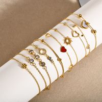 IG Style Korean Style Round Heart Shape Flower 304 Stainless Steel 18K Gold Plated Zircon Bracelets In Bulk main image 1