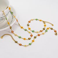 304 Stainless Steel 14K Gold Plated Sweet Enamel Flower Bracelets Anklet Necklace main image 4