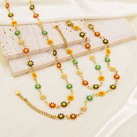 304 Stainless Steel 14K Gold Plated Sweet Enamel Flower Bracelets Anklet Necklace main image 2