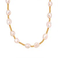 Elegant Simple Style Round Freshwater Pearl Titanium Steel 18k Gold Plated Necklace In Bulk main image 2