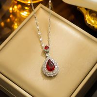 Simple Style Shiny Water Droplets Stainless Steel Plating Inlay Zircon Pendant Necklace sku image 2