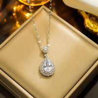 Simple Style Shiny Water Droplets Stainless Steel Plating Inlay Zircon Pendant Necklace sku image 3