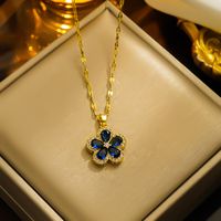 Sweet Simple Style Flower Titanium Steel Copper Plating Inlay Zircon 18k Gold Plated Pendant Necklace sku image 3