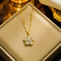 Sweet Simple Style Flower Titanium Steel Copper Plating Inlay Zircon 18k Gold Plated Pendant Necklace sku image 1