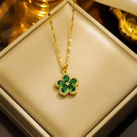 Sweet Simple Style Flower Titanium Steel Copper Plating Inlay Zircon 18k Gold Plated Pendant Necklace sku image 2