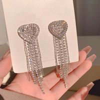 1 Pair Exaggerated Shiny Tassel Heart Shape Plating Inlay Alloy Zircon Silver Plated Drop Earrings main image 2