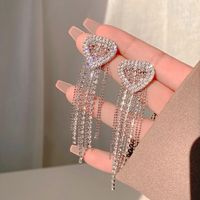 1 Pair Exaggerated Shiny Tassel Heart Shape Plating Inlay Alloy Zircon Silver Plated Drop Earrings main image 1