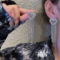 1 Pair Exaggerated Shiny Tassel Heart Shape Plating Inlay Alloy Zircon Silver Plated Drop Earrings main image 3