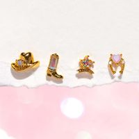 1 Pair Hip-Hop Punk Hat Star Boots Plating Inlay 304 Stainless Steel Zircon Ear Studs main image 1