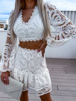 Women's Sexy Solid Color Polyester Lace Hollow Out Skirt Sets main image 3