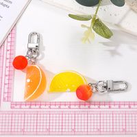 Cute Lemon Orange Fruit Alloy Resin Silica Gel Bag Pendant Keychain main image 5