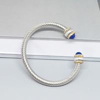 Retro C Shape Stainless Steel Inlay Natural Stone Pearl Twisted Cable Bracele main image 6