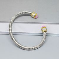 Retro C Shape Stainless Steel Inlay Natural Stone Pearl Twisted Cable Bracele main image 5