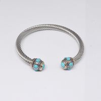 Retro C Shape Stainless Steel Inlay Natural Stone Pearl Twisted Cable Bracele sku image 5