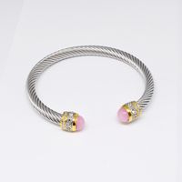 Retro C Shape Stainless Steel Inlay Natural Stone Pearl Twisted Cable Bracele sku image 2