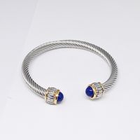 Retro C Shape Stainless Steel Inlay Natural Stone Pearl Twisted Cable Bracele sku image 1