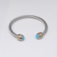 Retro C Shape Stainless Steel Inlay Natural Stone Pearl Twisted Cable Bracele sku image 3