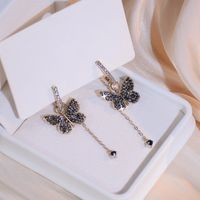 1 Pair Vintage Style Exaggerated Butterfly Inlay Copper Rhinestones Drop Earrings main image 2